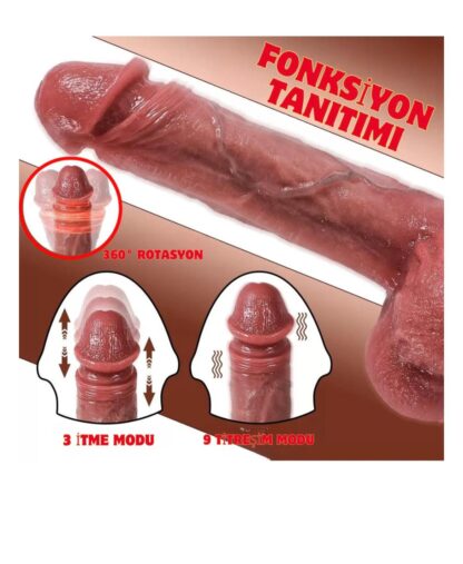 360° ROTASYONLU ISITMALI İLERİ GERİ HAREKETLİ DAMARLI 22 CM GERÇEKÇİ PENİS - Görsel 5