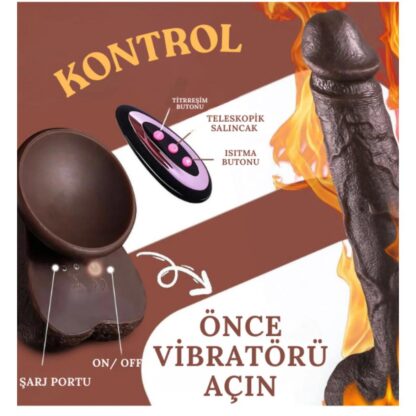 Rotasyonlu Isıtmalı Ileri Geri Hareketli Damarlı Yapıda Çift Katmanlı 24 Cm Penis Vibratör - Görsel 3