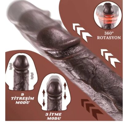 Rotasyonlu Isıtmalı Ileri Geri Hareketli Damarlı Yapıda Çift Katmanlı 24 Cm Penis Vibratör - Görsel 8